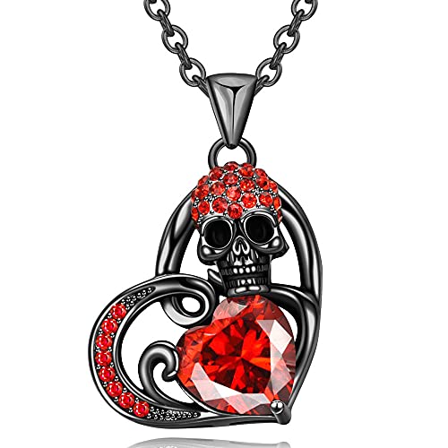 GTISKL Amor Corazón Zircon Cristal Mujer Colgante Collares Negro Oro Antiguo Retro Plata Punk Cráneo Gótico Joyería de compromiso Navidad Cumpleaños San Valentín Regalos, Enchapado en oro, circonita,