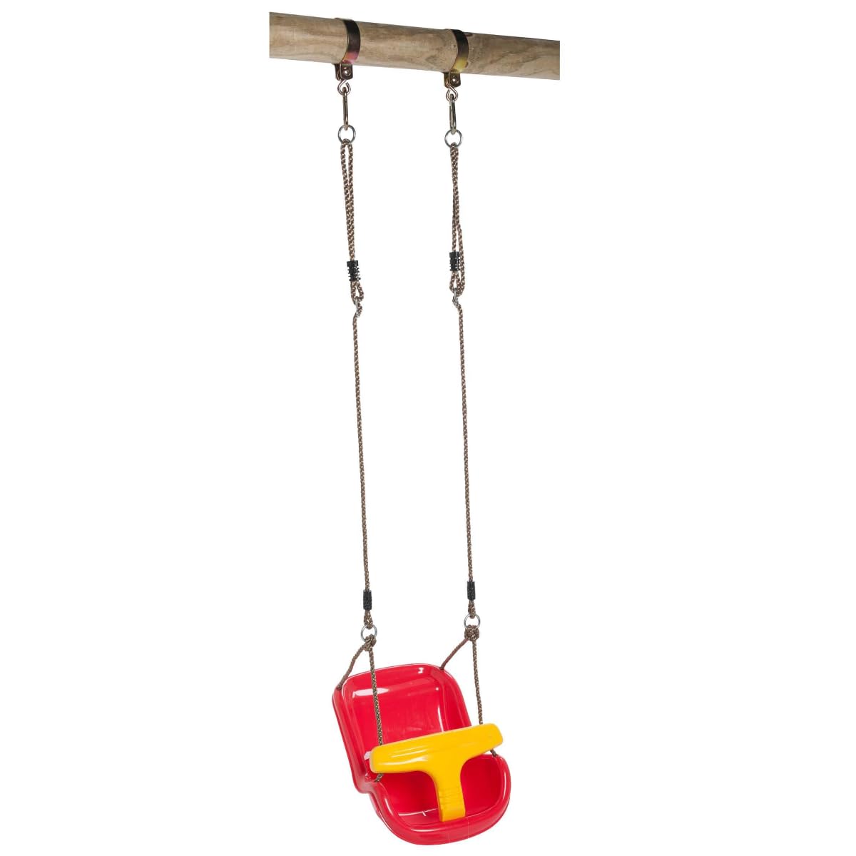 TRIBECCO® Cuna de columpio para bebé 3-12 años – ajustable en altura, con cinturón de seguridad y barra, para interior y exterior, resistente a la intemperie, probado según EN 71, hasta 50 kg, asiento