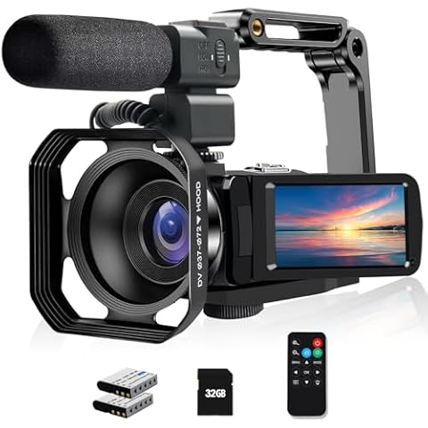4K Video Camera Camcorder, 48MP UHD Wifi IR Night Vision Vlogging Camera for YouTube, 18X Digital Zoom Touch Screen Camcorder with Microphone, SD Card, Lens Hood, Stabilizer, Remote, 2 Batteries Cover