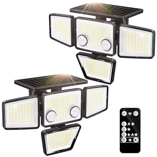 K KASONIC Lampes Extérieures Solaires à Double Capteur, 2500LM Projecteurs Extérieurs avec Télécommande, 6500K Lampes Solaires, Lot de 2 Solaires de...