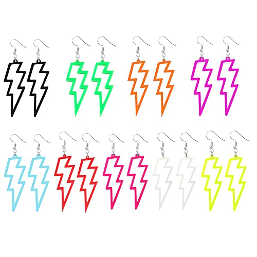 80s Neon Earrings Hollow Lightning Bolt Halloween Punk Retro Earrings for Women 80's Party Accessories(9 Pairs)