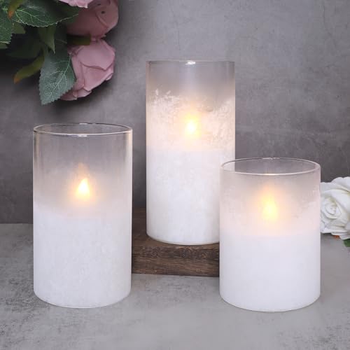 Image of White Flameless Candles with Timer, Battery Operated Led Glass Pillar Candles for Home Decorations, Wedding, Centerpiece, Holiday Party