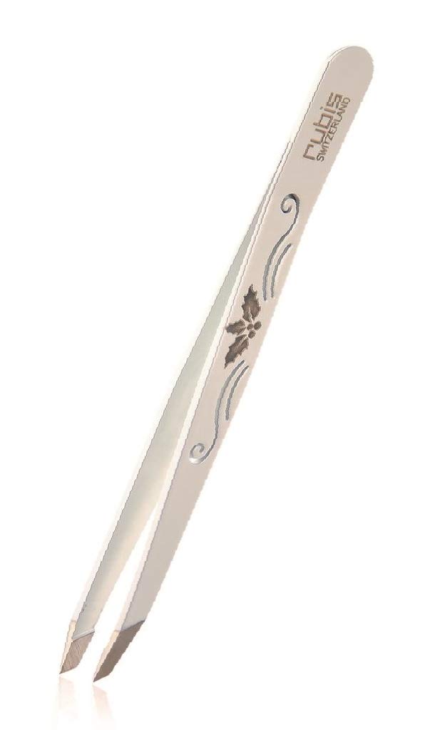 Rubis Women's White Slanted Tweezers - Christmas Edition Holly - Tweezers Eyebrow Plucking