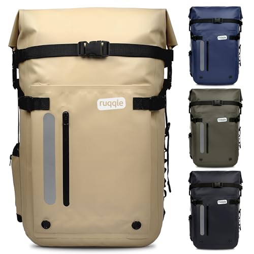 Ruqqle Bolsa Estanca Impermeable 20/30/45L, Mochila Seca Versátil con 3 Bolsillos Externos, Cómoda para Playa, Mar, Barco, Canoa, Paddle Surf, Kayak, Moto, Senderismo, Camping, Pesca, Viaje y Ocio
