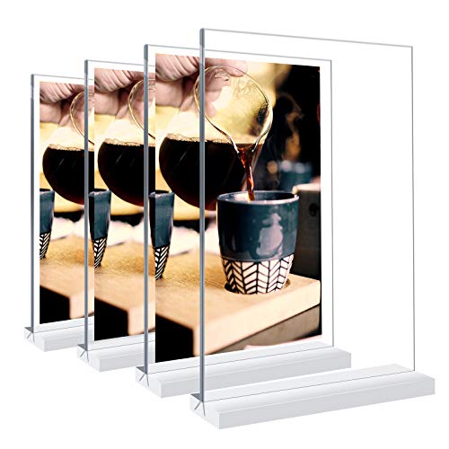 Acrylic Sign Holder, 4 Pack 8.5 × 11 inches Double-Sided Desktop Display Stand, Plastic Menu Display Stand, T-Shaped Sign Stand,Very Suitable for Homes Restaurants Offices Shops