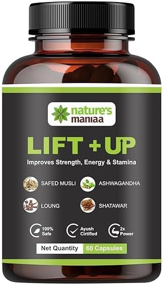 Nature's Mania Lift up Capsule for Men (60 Capsules) | Original Ayurvedic Male Fertility Supplement | Ashwagandha, Safed Musli, Shatavri & Laung Extract | Ayush Certified & Lab Tested