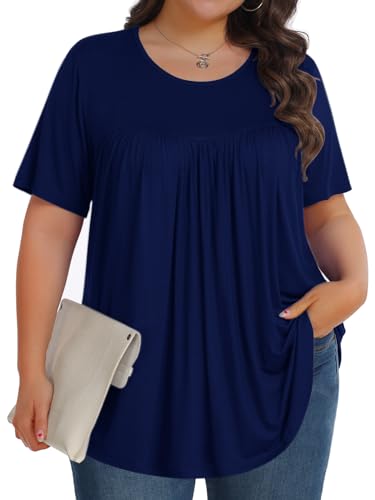 Image of Tencede Womens Plus Size Tops Tunic Short Sleeve Crew Neck Shirts Casual Soft Blouse 1X-5X