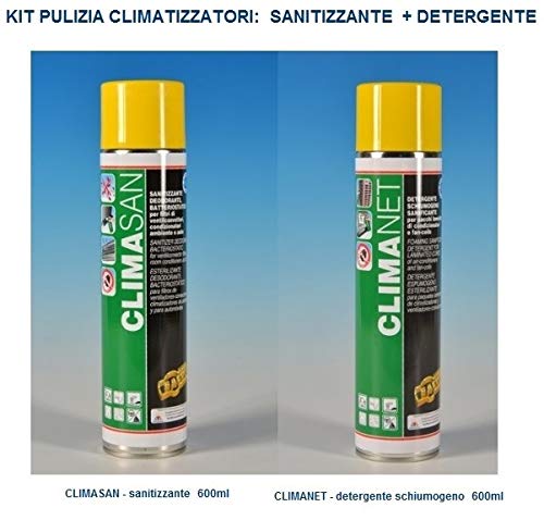 Prodotti per la Pulizia dei climatizzatori condizionatori Kit 600ml: n1 SANITIZZANTE+n1 DETERGENTE facot