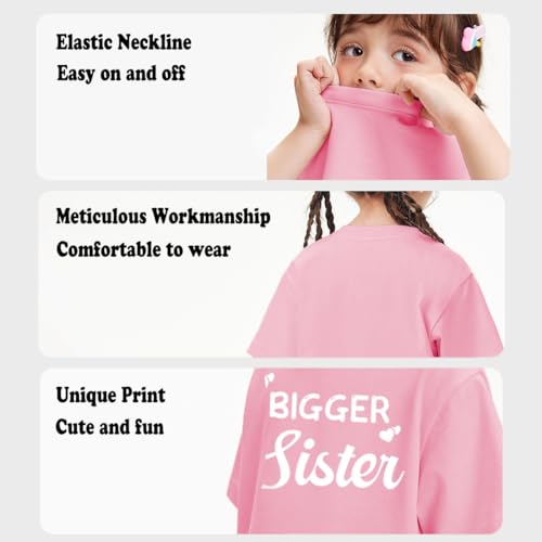 Image of Biggest /Bigger /Big Sister Shirt for Toddler Girls Cotton Short Sleeve Tshirts Announcement Outfits 2-10 Years