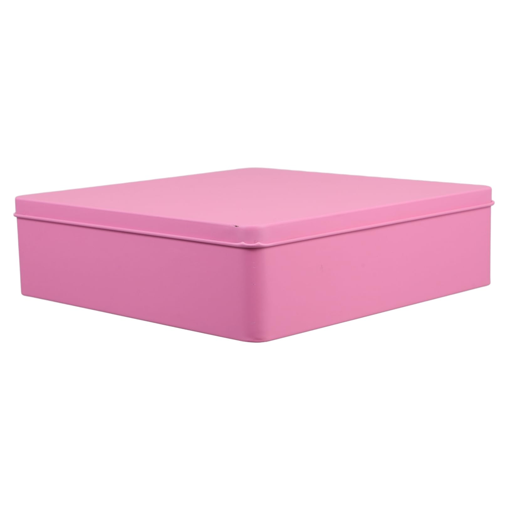 FONDOTIN Pink Cube Storage Bin Tin Lids Cookie Tins Large Metal Storage Box Decorative Tinplate Container for Home