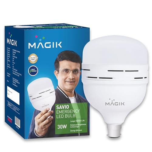 Image of MAGIK Savio 30W LED Rechargeable Emergency Bulb | 6500K Cool White | 4-Hour Backup | B22 Base | Energy Efficient Light for Power Cuts | Pack of 1