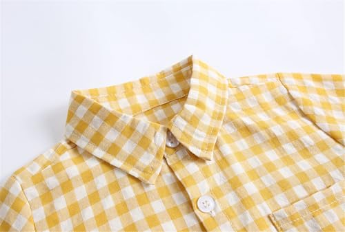 Baby Button Down Shirt, Gingham Plaid Short Sleeve Shirt Style Bodysuit, 0-3 Years2