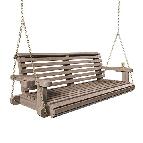 Image of Porchgate Amish Heavy Duty 800 Lb Roll Comfort Treated Porch Swing W /Chains (5 Foot, Warm Walnut Stain)