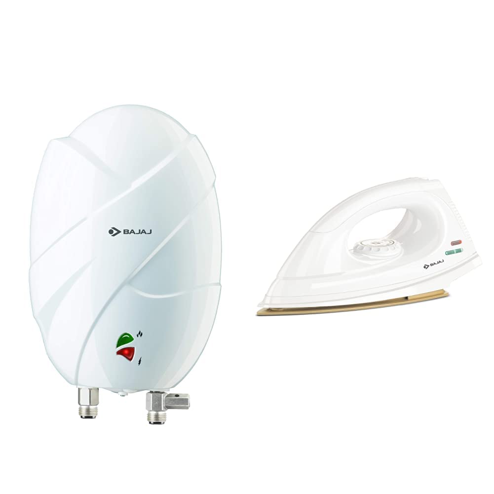Buy Bajaj Flora Instant 3 Litre Vertical Water Heater, White u0026 DX 7  1000-Watt Dry Iron Combo Online at Low Prices in India - Amazon.in