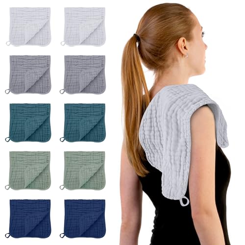 Image of HIPHOP PANDA Muslin Burp Cloths, 10 Pack - Large 20" X10" - Ultra Absorbent and Soft 100% Cotton Baby Essentials Drool Rags and Messes for Newborn - ​Colorful Designs for Boy Girl, Gray Navy Fusion