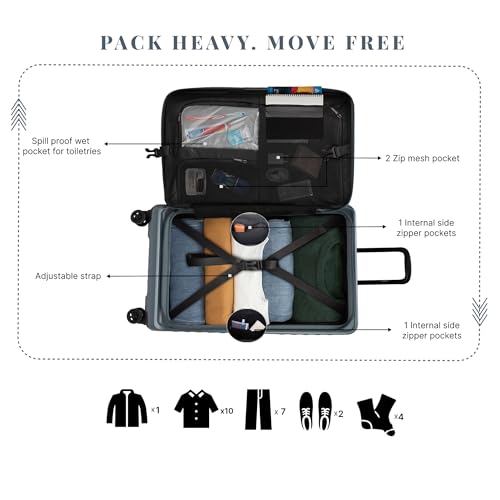 Image of F Gear Sedona Medium 65cm German Polycarbonate Hard Luggage|8 Japanese Hinomoto Silent Wheels |Expandable Check-in Front Opening Suitcase for Travel| Anti-Theft Zipper, TSA 007 Lock (Stone Blue)