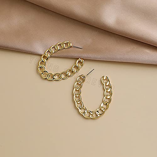 Image of Young & Forever Gift Stainless Steel Gold Plated Curb Chain Hoop Earrings for Women Big Hoop Dangle Earring for Women Oval Earrings Thin Geometric Hoop Earrings