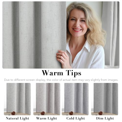 Image of H.VERSAILTEX Linen Curtains 100% Blackout Curtains for Bedroom 102 inch Long Full Light Blocking Nature Linen Blended Window Curtains for Living Room Nickel Grommet (2 Panels, Glacier Gray)