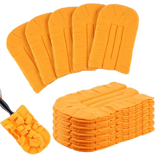 Image of Zubebe 12 Pcs Reusable Duster Refills Fleece,Orange | Soft Polyester Fiber Flat Duster Refill Multi Surface Washable Cleaning Pad Tools for Home, Blinds, Car, Pet, Furniture, Fans