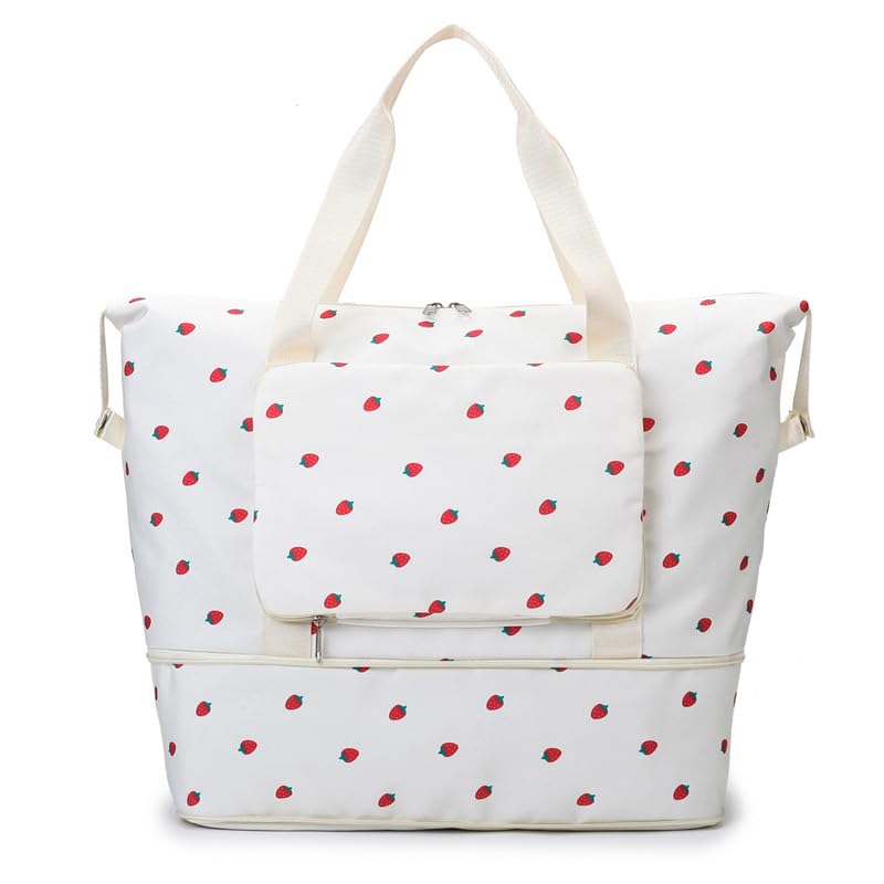 Strawberry Expandable Duffle Bags Foldable Overnight Bags Cute Gym Dance Bag Coquette Weekender Carry On Tote