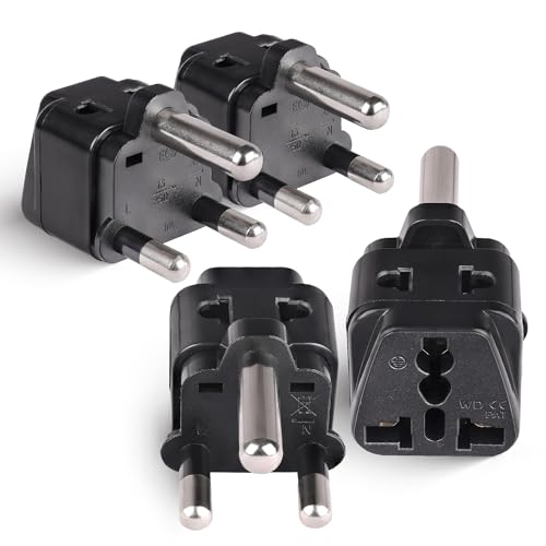 Image of Orei India to South Africa, Botswana, Namibia & More (Type M) Travel Adapter Plug - 2 in 1 - CE Certified - RoHS Compliant - 4 Pack - Black Color (P21-10L-4PK)