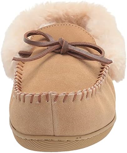 Dearfoams Women's Bethany Suede Moccasin Slipper, Desert, 7 | Image 1