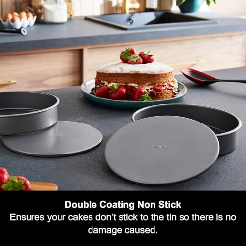 Morphy Richards 8" Loose Base Shallow Cake Tin Set - Non-Stick Carbon Steel Sandwich Pan for Victoria Sponge, Cheesecake & Layered Cakes, 849007 - Image 5