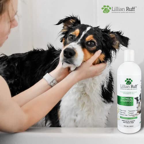 Lillian Ruff Calming Oatmeal Pet Shampoo For Dry Skin & Itch Relief With Aloe & Hydrating Essential Oils - Replenish Moisture & Deodorize - Tearless Dog Shampoo For Normal/Sensitive Skin (16Oz) #TOP3