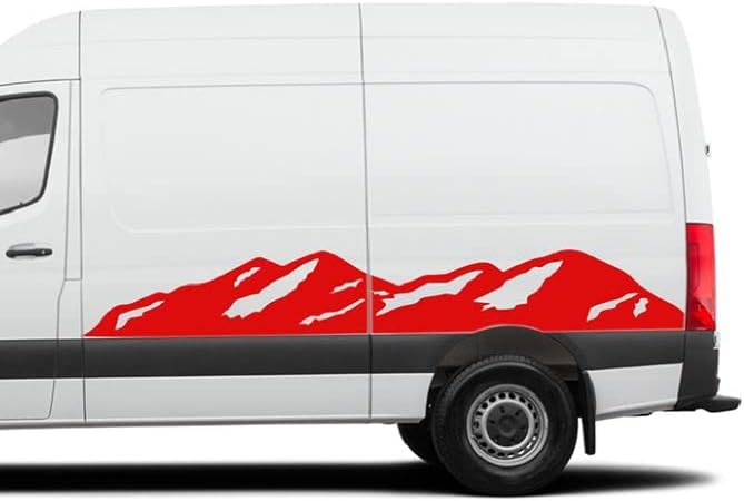Kit de calcomanías de diseño gráfico de montañas laterales, compatible con Mercedes Sprinter Van (rojo)