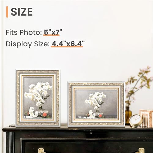 Image of upsimples Vintage 5x7 Picture Frame, Antique White and Gold Frames, 2 Pack