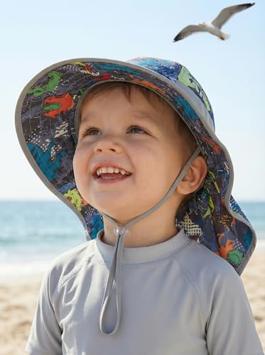 Image of icolor Kids Sun Hat UPF50+ Sun Protection Bucket Hat Toddler Summer Beach Play Hats with Neck Flap for Girl Boy Ages 3~10