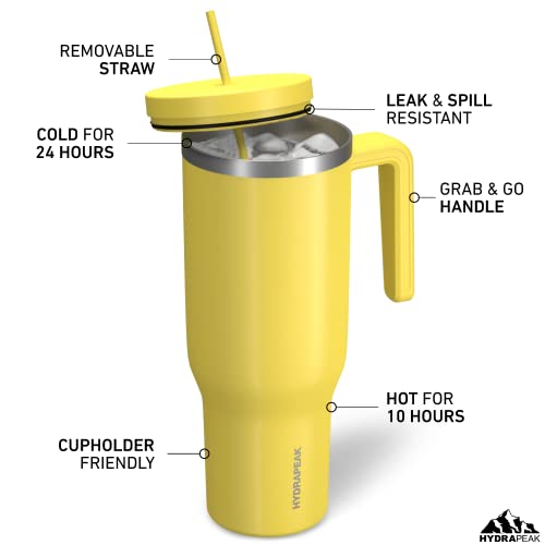 Hydrapeak Voyager 40 Oz Tumbler With Handle And Straw Lid, Tumbler, 40 Oz Tumbler Handle, Tumbler Lid Straw, Tumblers, 40Oz Tumbler With Handle (Lemon) #TOP1