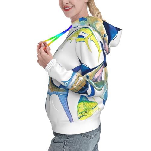 Pull ajusté imprimé poisson EdWal sweat à capuche polyvalent pour le week-end - 2