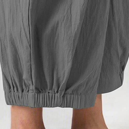 Image of Bozanly Womens Summer Capri Pants Elastic Waist Cotton Linen Yoga Cropped Pants Trousers(0520-Gray1-XXL), XX-Large