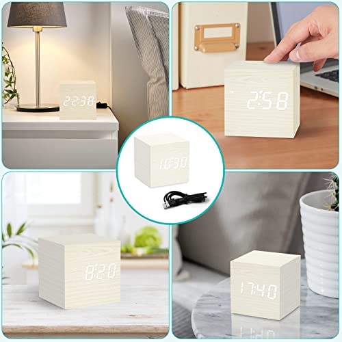 Wulawindy Mini Digital Alarm Clock, 3 Alarm Settings, 12/24Hr, Snooze, Controls Alarm Volume And Brightness, Wood Led Clocks For Bedroom, Bedside, Desk, Kids, White #TOP6