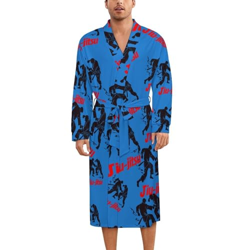 Jiu-Jitsu Soft Robe Long Sleeve Bathrobes V Neck Sleepwear Spa Robes with Belt Men Woman