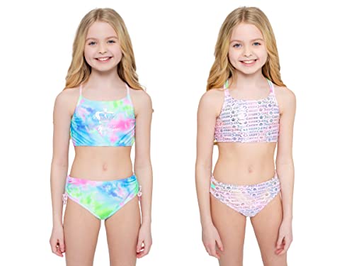Juicy Couture Girls 4 Pack Two Piece Bikini Swimsuit Set, Kids Bathing Suit Swimwear Bikinis, Tie Dye Blue/Pink, Size 10 #TOP1
