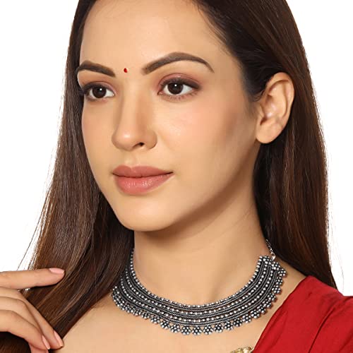 Adjustable Oxidised Beads Studded Choker Necklace, Unique Gift
