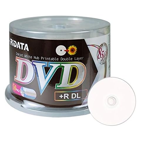 50 Pack Ridata DVD+R DL Dual Layer 8X 8.5GB DVD Plus R Double Layer White Inkjet Hub Printable Blank Media Data Movie Game Recordable Disc Cover