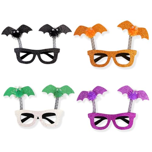 4PCS Halloween Eyeglasses, Halloween Photo Booth Props Glasses Cosplay, Halloween Party Favor Funny Bat Eyeglasses for Women Men, Funny Eyewear Eyeglasses