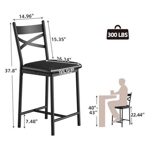IDEALHOUSE Butacos Juego de 2, Sillas Tapizadas de Bar con Respaldo, Cojín Grueso, Altura de Mostrador para Isla de Cocina miniatura 2