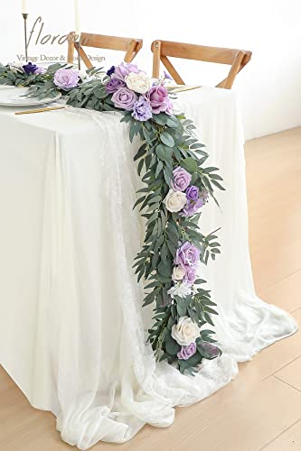 Floroom 6Ft Artificial Eucalyptus Garland With Flowers Fake Greenery Faux Floral Vine Garland For Table Decor Wedding Centerpieces Bridal Shower Party Decorations, Lilac & Lavender #TOP1
