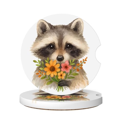 Portavasos para auto 2 piezas con diseño Gray Raccoon Bouquet miniatura 1