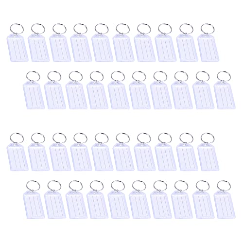 Gotetiso 40 Pièces Porte Clef Plastique Blanches Étiquettes de Clés Étiquette de Bagage Porte Clés Étiquettes Porte Clef avec Anneau ​Fendu Fenêtre...