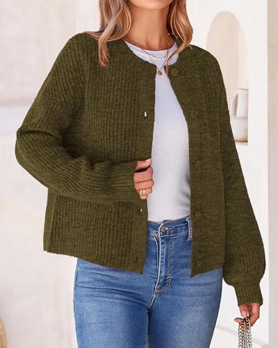 BTFBM Cardigan Sweaters for Women Chunky Knit,Army Green,S - image 7