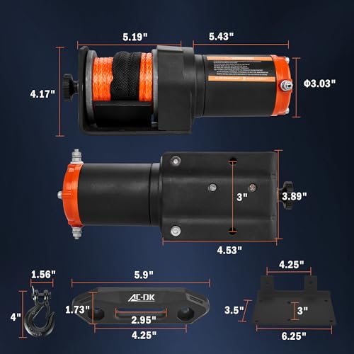 Image of 12V 2000-lb. ATV /UTV Electric Winch, Off-Road Synthetic Rope Winch for Trailer Boat RV Towing Winches, ATV /UTV Winch with Big Yellow Wired Remote and Winch Mounting Plate.