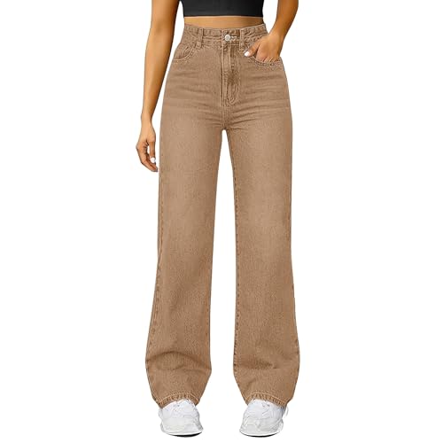 mom Jeans for Women Baggy Elastic High Waist Cute Y2K Boyfriend Jeans Stretchy Jean Straight Leg Denim Pants Khaki