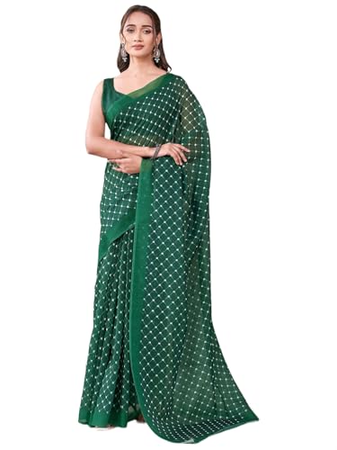 Image of Satrani Women's Chanderi Printed Saree with Unstitched Blouse Piece