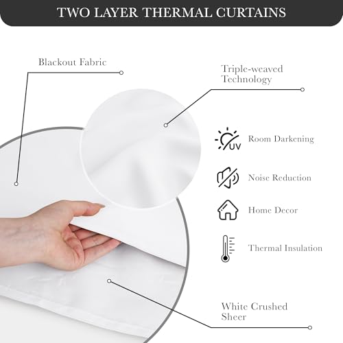 Image of PONY DANCE White Curtains, 52 W by 84 L, Pure White, 2 Pieces | Double Layer Curtains 84 inches Long with Sheer Overlay Nursery Panels for Bedroom /Living /Dining Room