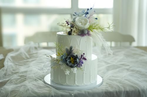 Set de dos cake toppers de boda con flores artificiales miniatura 4